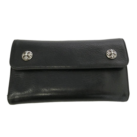 CHROME HEARTS クロムハーツ（原本無） WAVE ウェーブ クロスボールボタン レザー ウォレット 財布 ブラック系【中古】