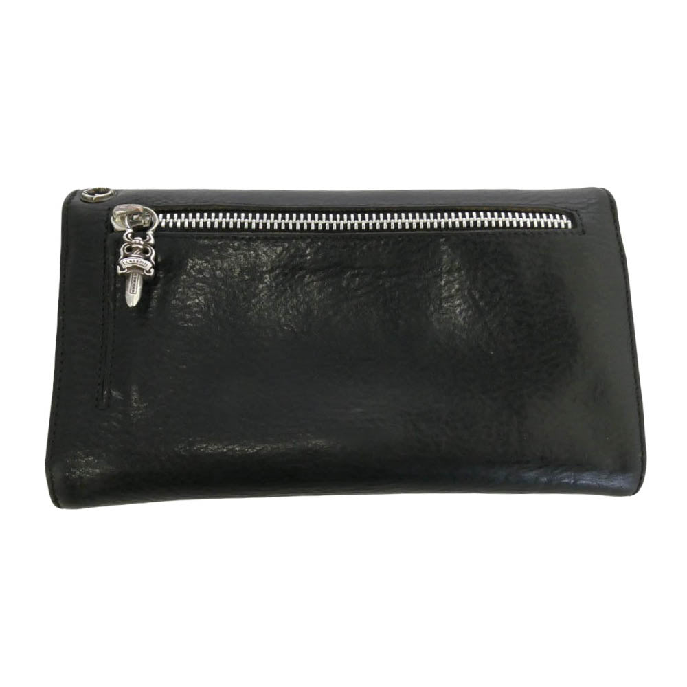 CHROME HEARTS クロムハーツ（原本無） WAVE ウェーブ クロスボールボタン レザー ウォレット 財布 ブラック系【中古】
