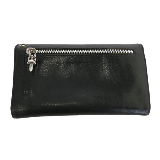 CHROME HEARTS クロムハーツ（原本無） WAVE ウェーブ クロスボールボタン レザー ウォレット 財布 ブラック系【中古】