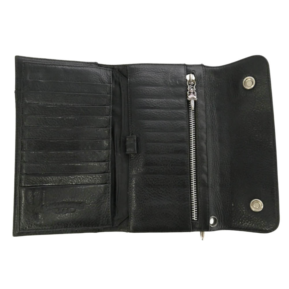 CHROME HEARTS クロムハーツ（原本無） WAVE ウェーブ クロスボールボタン レザー ウォレット 財布 ブラック系【中古】
