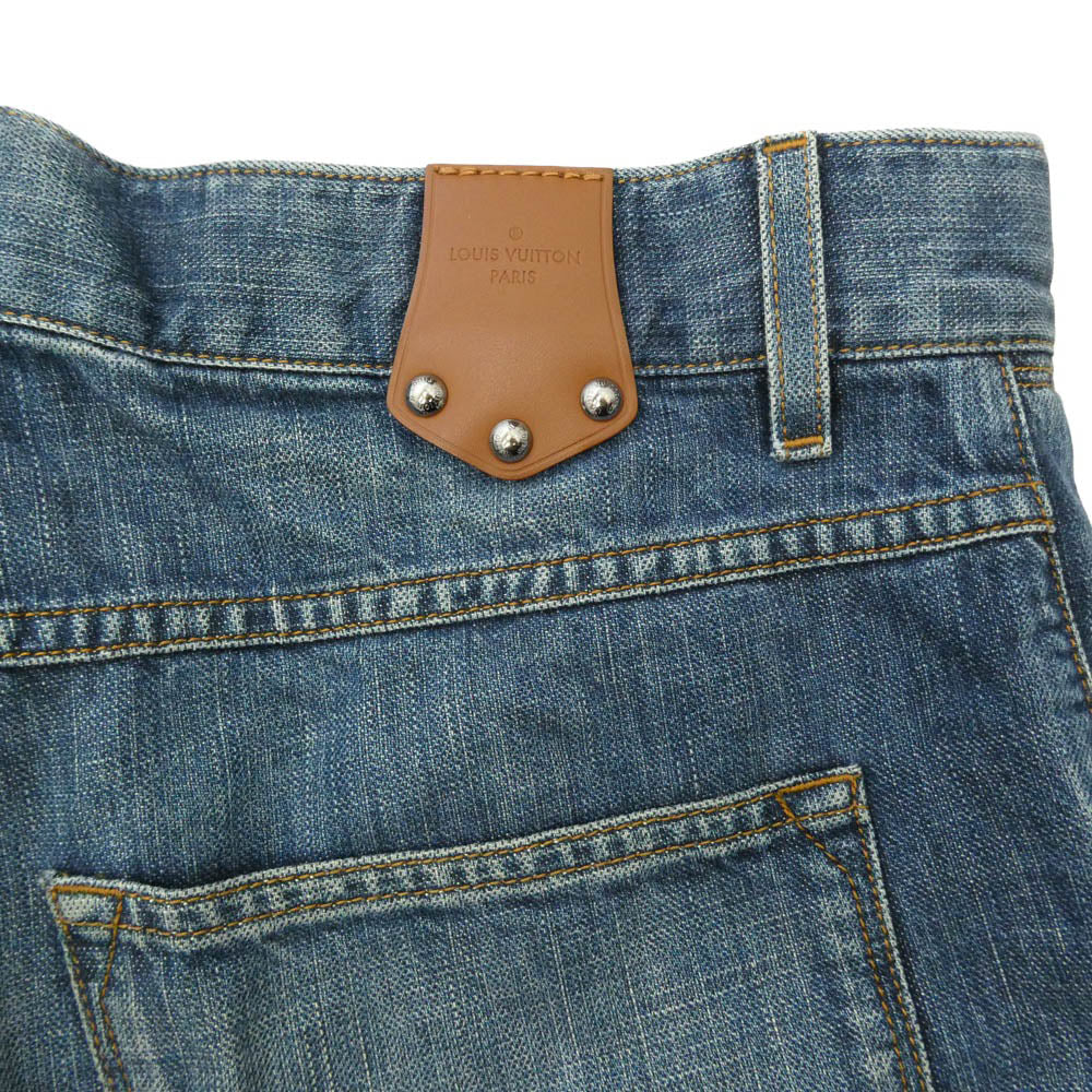 LOUIS VUITTON ルイ・ヴィトン ロゴ レザー パッチ デニム パンツ ブルー系 38【中古】