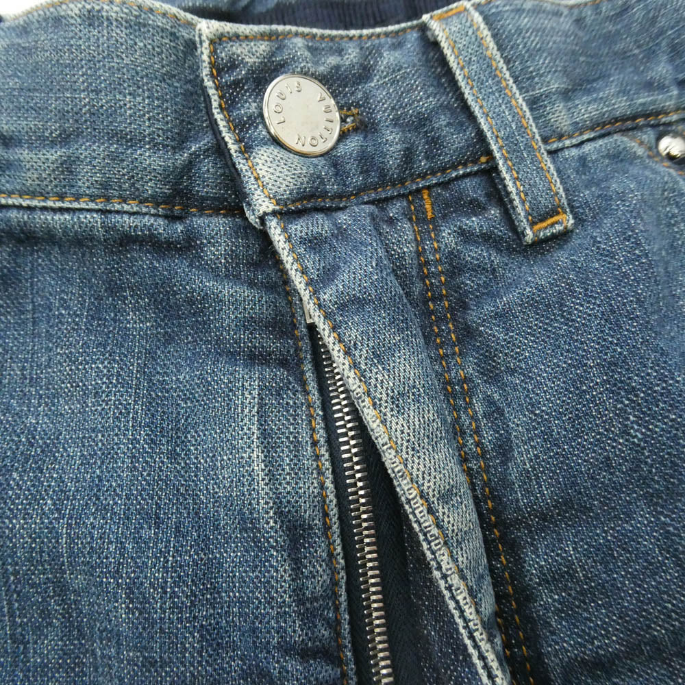 LOUIS VUITTON ルイ・ヴィトン ロゴ レザー パッチ デニム パンツ ブルー系 38【中古】