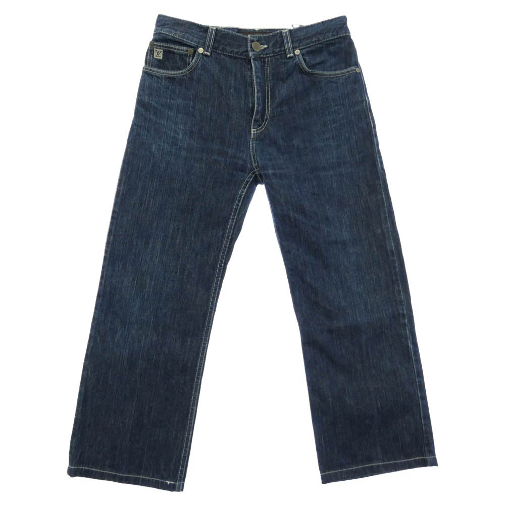 LOUIS VUITTON ルイ・ヴィトン RW052Q ロゴ レザー パッチ ストレート デニム パンツ インディゴブルー系 38【中古】