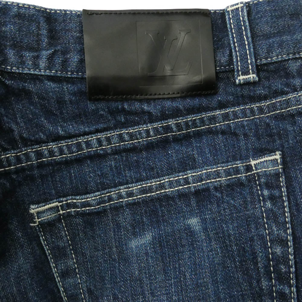LOUIS VUITTON ルイ・ヴィトン RW052Q ロゴ レザー パッチ ストレート デニム パンツ インディゴブルー系 38【中古】