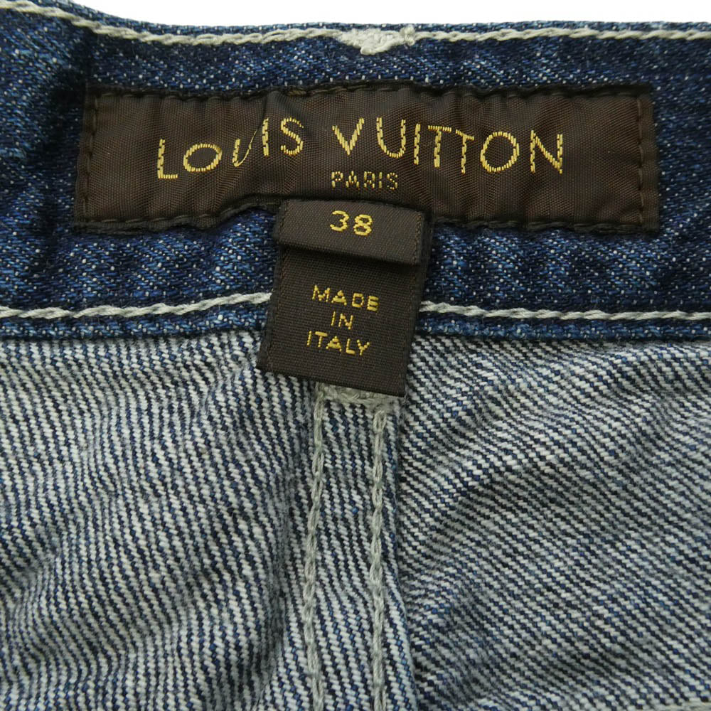 LOUIS VUITTON ルイ・ヴィトン RW052Q ロゴ レザー パッチ ストレート デニム パンツ インディゴブルー系 38【中古】