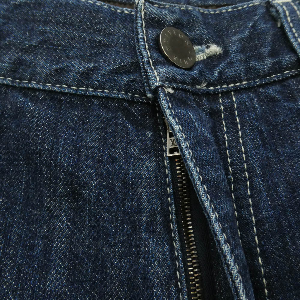 LOUIS VUITTON ルイ・ヴィトン RW052Q ロゴ レザー パッチ ストレート デニム パンツ インディゴブルー系 38【中古】
