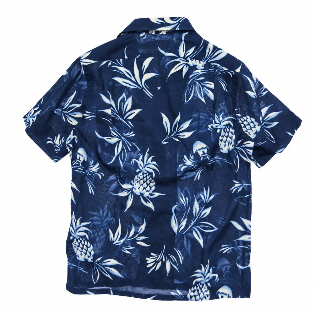 POLO RALPH LAUREN ポロ・ラルフローレン PINEAPPLE PRINT CAMP SHIRTS パイナップル 半袖 開襟 オープンカラー アロハ シャツ ネイビー系 XS【中古】