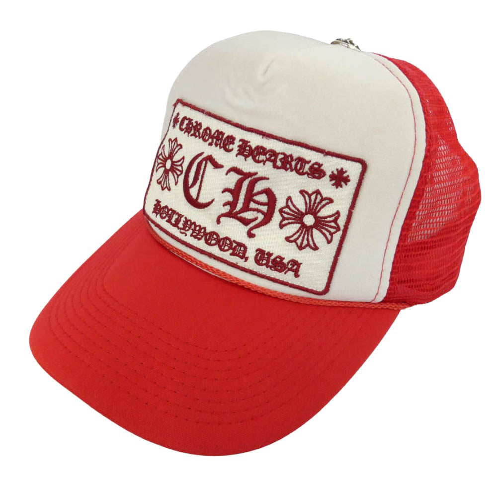 CHROME HEARTS クロムハーツ（原本無） TRUCKER クロスボール CHパッチ メッシュ トラッカー キャップ 帽子 レッド系 ホワイト系【中古】