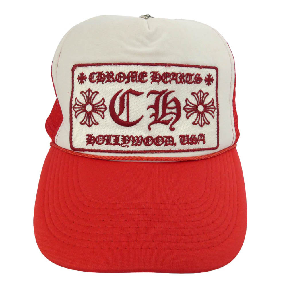 CHROME HEARTS クロムハーツ（原本無） TRUCKER クロスボール CHパッチ メッシュ トラッカー キャップ 帽子 レッド系 ホワイト系【中古】
