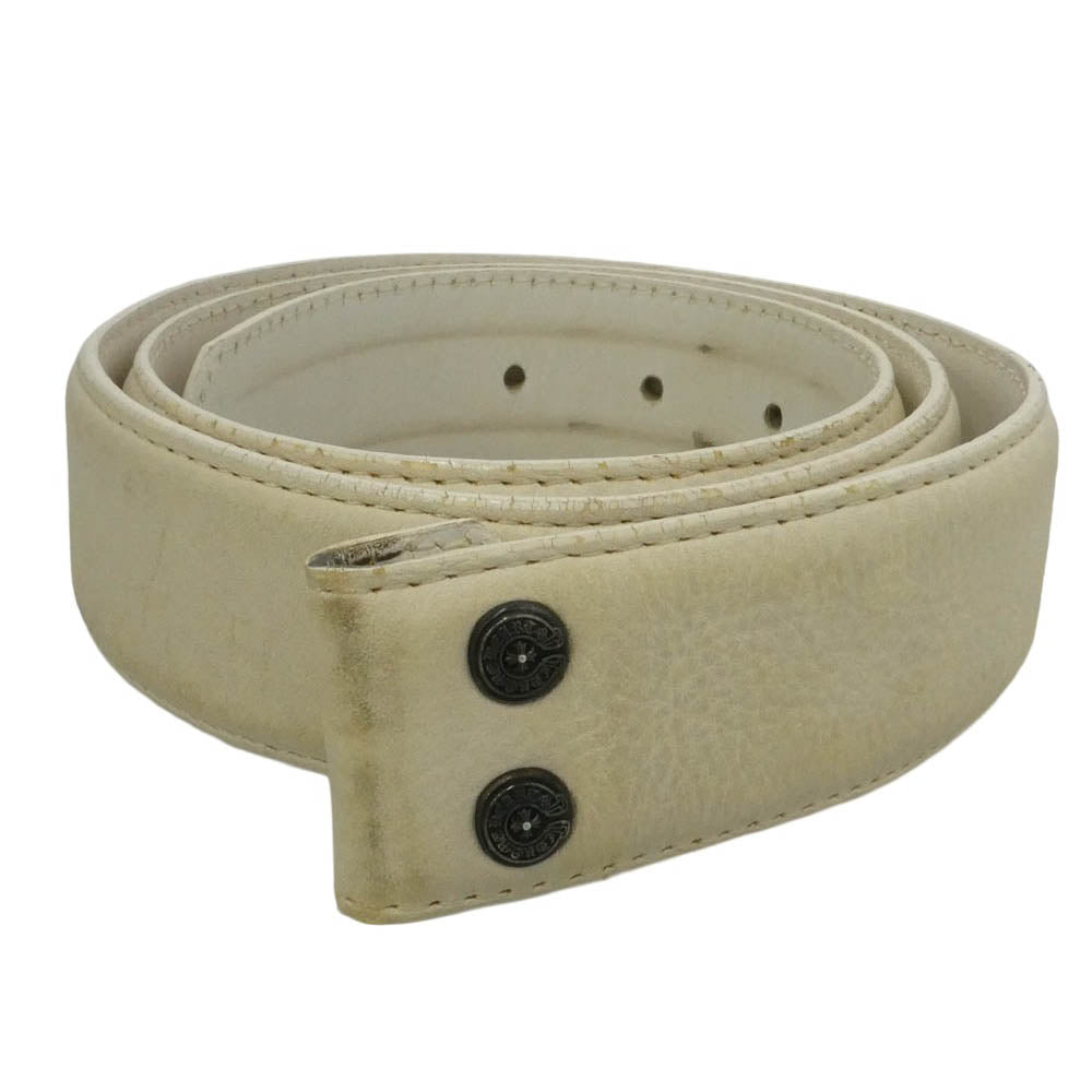CHROME HEARTS クロムハーツ（原本無） 1.5 STRAP 1.5inch スクロールレーベルリベッツ レザー ベルト ホワイト ホワイト系 34【中古】