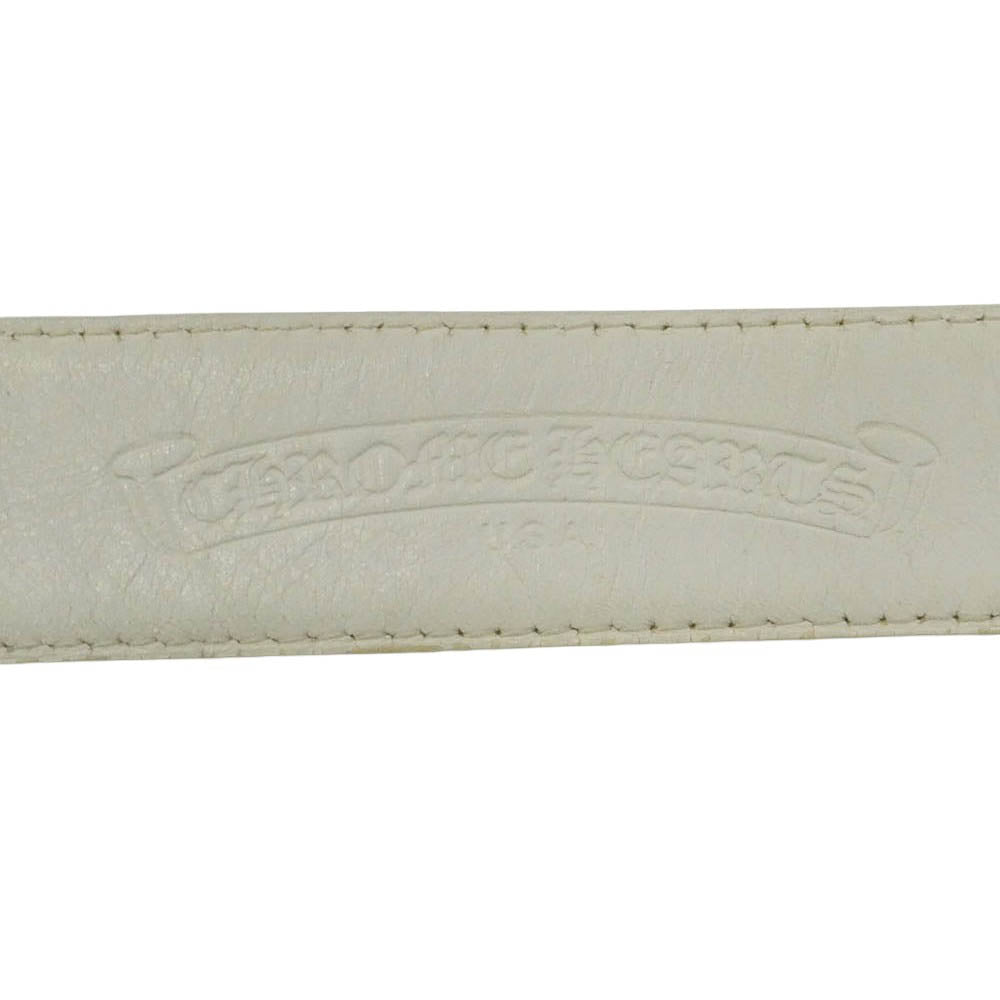 CHROME HEARTS クロムハーツ（原本無） 1.5 STRAP 1.5inch スクロールレーベルリベッツ レザー ベルト ホワイト ホワイト系 34【中古】