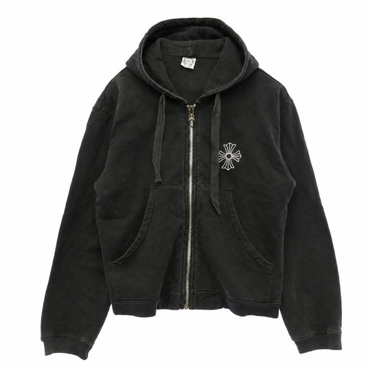 CHROME HEARTS クロムハーツ（原本無） OLD オールド ダガージップ フローラル フーディー パーカー ブラック系 XS【中古】