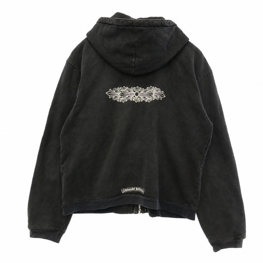 CHROME HEARTS クロムハーツ（原本無） OLD オールド ダガージップ フローラル フーディー パーカー ブラック系 XS【中古】