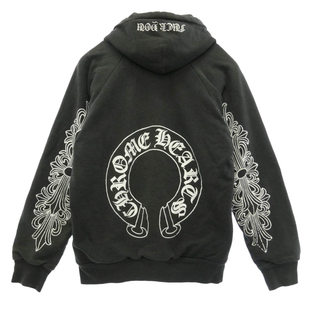 CHROME HEARTS クロムハーツ（原本無） OLD オールド 裏地サーマル 袖フローラル バックホースシュー FUCK YOU ファックユー フーディー パーカー ブラック系【中古】