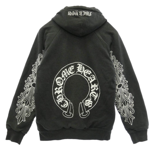 CHROME HEARTS クロムハーツ（原本無） OLD オールド 裏地サーマル 袖フローラル バックホースシュー FUCK YOU ファックユー フーディー パーカー ブラック系【中古】