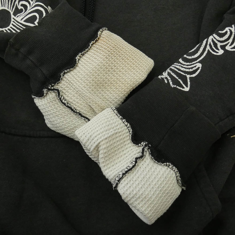 CHROME HEARTS クロムハーツ（原本無） OLD オールド 裏地サーマル 袖フローラル バックホースシュー FUCK YOU ファックユー フーディー パーカー ブラック系【中古】