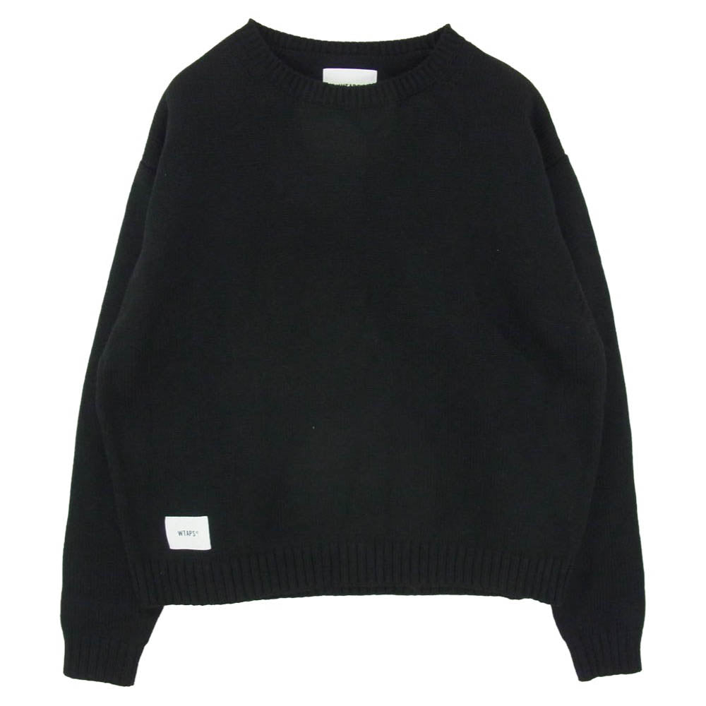 WTAPS ダブルタップス 23SS 232MADT-KNM05 CN 02 Sweater Poly Sign Navy セーター ポリ サイン ロゴ刺繍 クルーネック ニット ブラック 04 ブラック系 X04【中古】