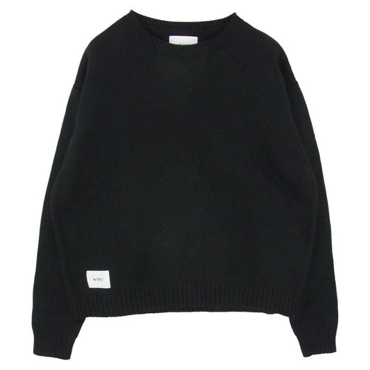 WTAPS ダブルタップス 23SS 232MADT-KNM05 CN 02 Sweater Poly Sign Navy セーター ポリ サイン ロゴ刺繍 クルーネック ニット ブラック 04 ブラック系 X04【中古】