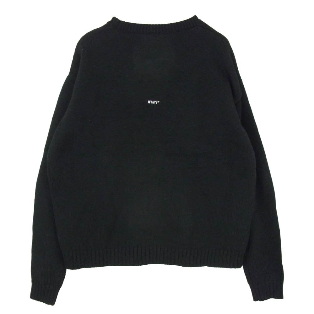 WTAPS ダブルタップス 23SS 232MADT-KNM05 CN 02 Sweater Poly Sign Navy セーター ポリ サイン ロゴ刺繍 クルーネック ニット ブラック 04 ブラック系 X04【中古】
