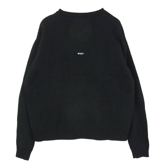 WTAPS ダブルタップス 23SS 232MADT-KNM05 CN 02 Sweater Poly Sign Navy セーター ポリ サイン ロゴ刺繍 クルーネック ニット ブラック 04 ブラック系 X04【中古】