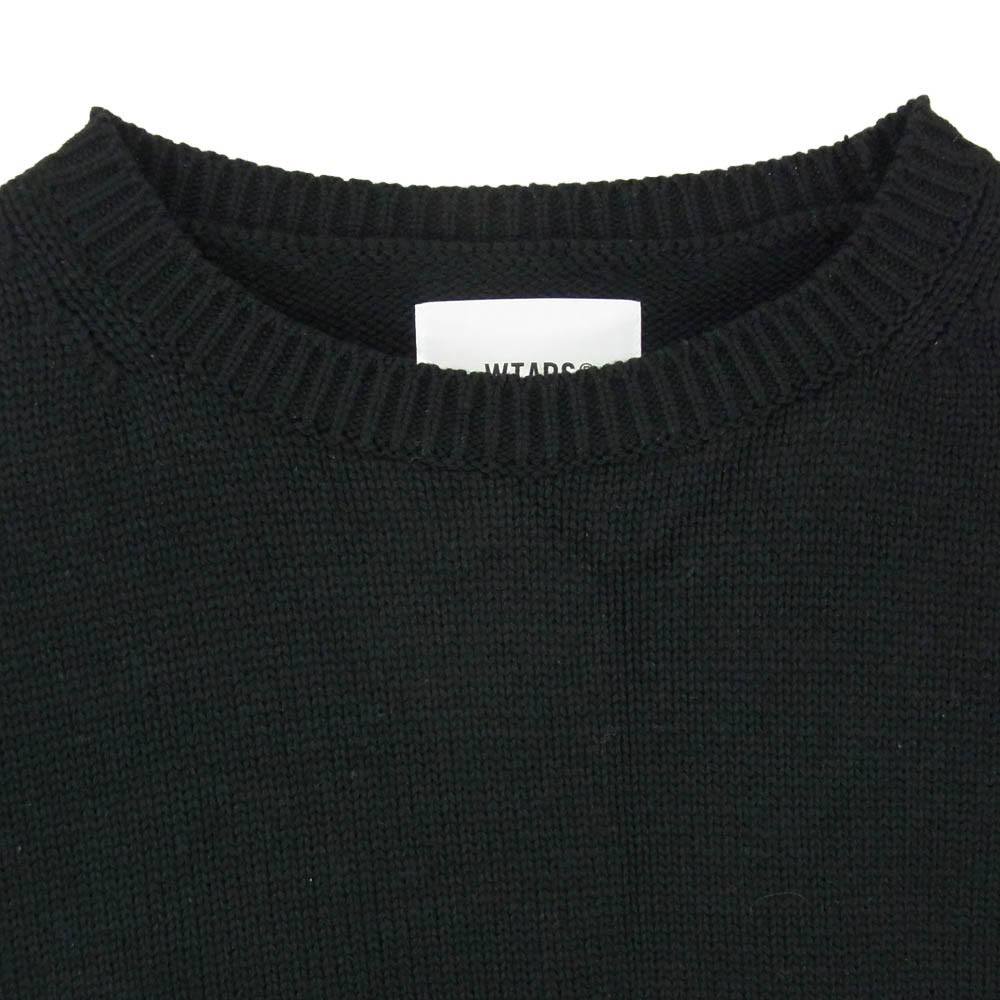 WTAPS ダブルタップス 23SS 232MADT-KNM05 CN 02 Sweater Poly Sign Navy セーター ポリ サイン ロゴ刺繍 クルーネック ニット ブラック 04 ブラック系 X04【中古】