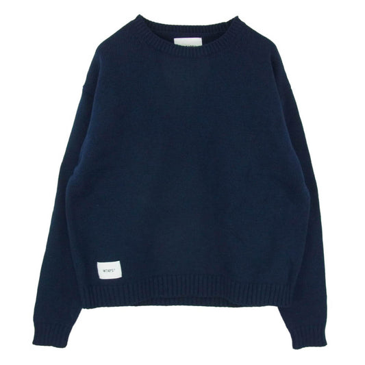 WTAPS ダブルタップス 23SS 232MADT-KNM05 CN 02 Sweater Poly Sign Navy セーター ポリ サイン ロゴ刺繍 クルーネック ニット ネイビー 04 ネイビー系 x04【中古】