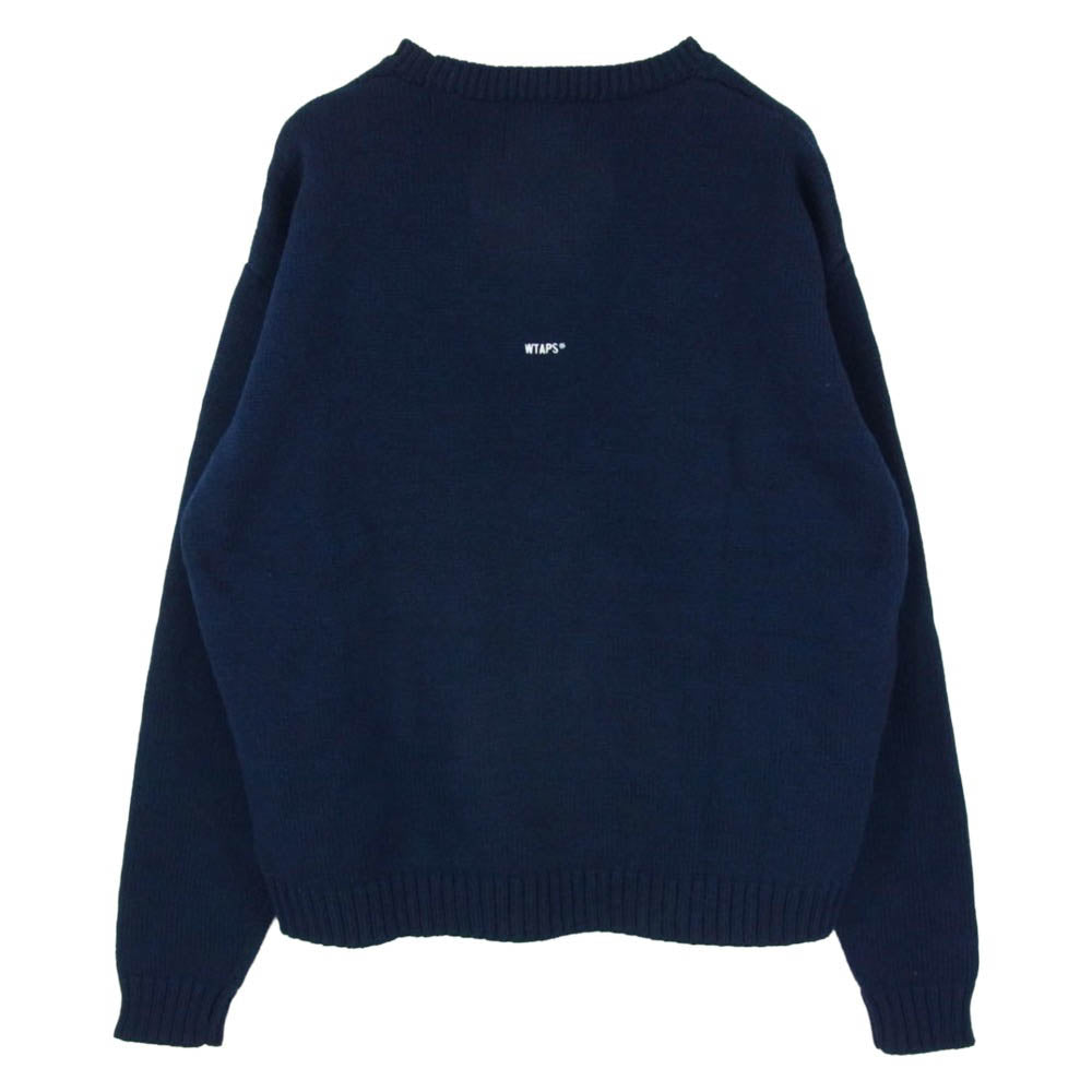 WTAPS ダブルタップス 23SS 232MADT-KNM05 CN 02 Sweater Poly Sign Navy セーター ポリ サイン ロゴ刺繍 クルーネック ニット ネイビー 04 ネイビー系 x04【中古】