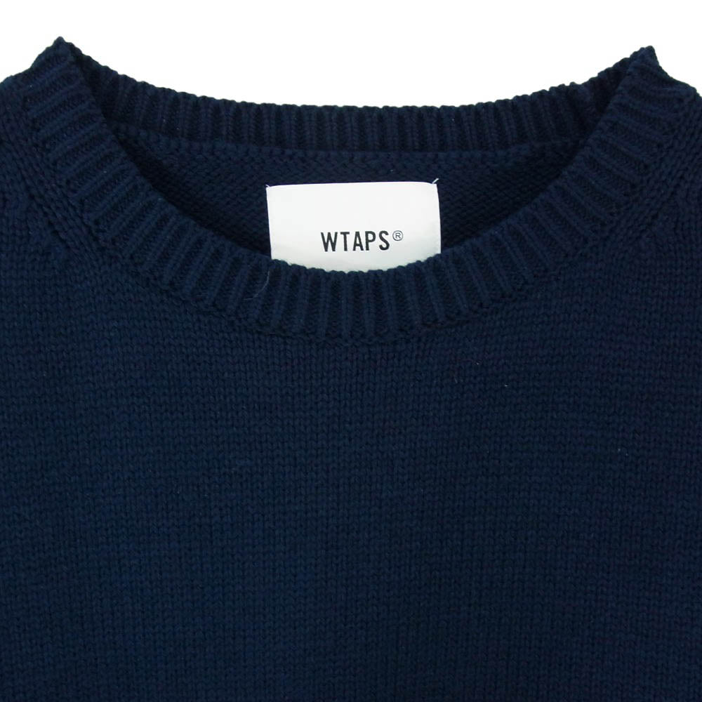 WTAPS ダブルタップス 23SS 232MADT-KNM05 CN 02 Sweater Poly Sign Navy セーター ポリ サイン ロゴ刺繍 クルーネック ニット ネイビー 04 ネイビー系 x04【中古】