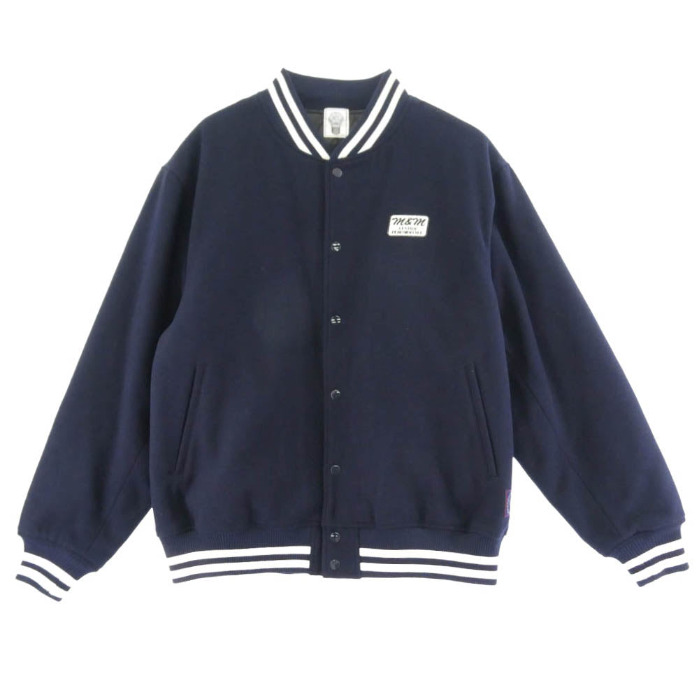 エムアンドエム カスタム パフォーマンス 23AW HEAVY MELTON STADIUM JACKET ヘビー メルトン ボックスロゴ ワッペン スタジアム ジャケット XL ダークネイビー系 XL【中古】