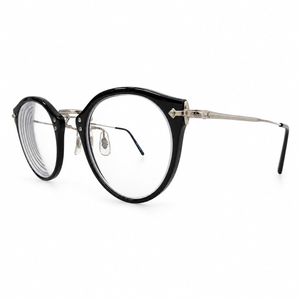 EYEVAN7285 アイヴァン7285 E-0505(47) ボストンシェイプ プラスチックリム アイウェア 眼鏡 度入りレンズ ブラック系 シルバー系 47□24-145【中古】