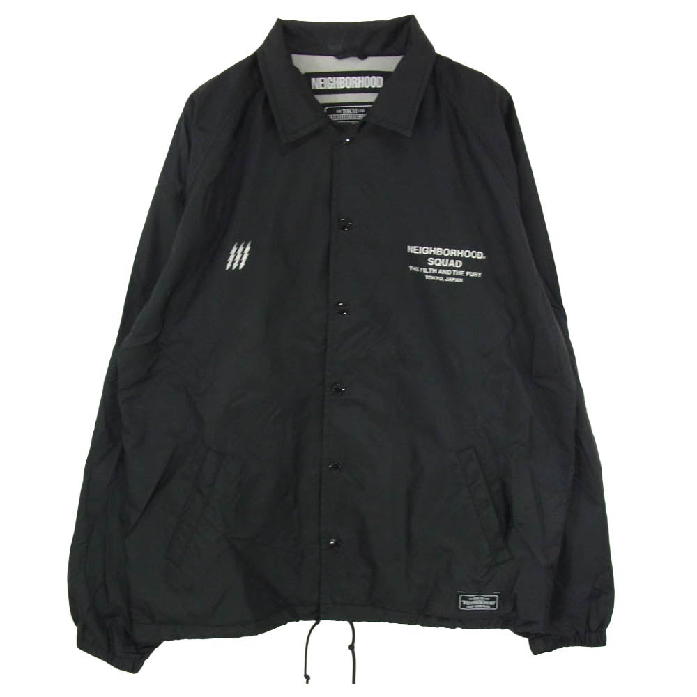 NEIGHBORHOOD ネイバーフッド 19SS 191TSNH-JKM01 SQUAD N-JKT ロゴ プリント ナイロン コーチ ジャケット ブラック系 L【中古】