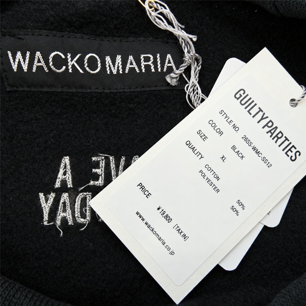 WACKO MARIA ワコマリア 26SS 26SS-WMC-SS12 CREW NECK SWEAT SHIRT ロゴ クルーネック スウェットシャツ トレーナー ブラック系 XL【中古】