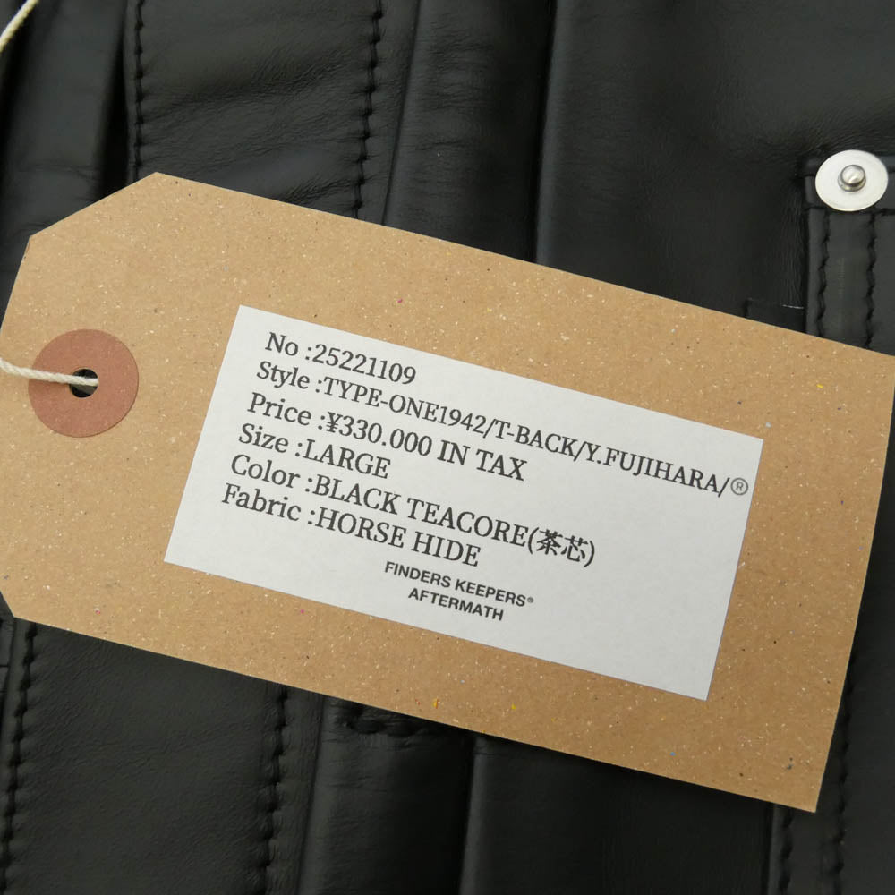 ファインダーズキーパーズ 26SS 25221109 x Y.FUJIHARA 藤原裕 x R アール TYPE ONE 1942 T-BACK 茶芯 ホースハイド レザージャケット ブラック系 L【極上美品】【中古】