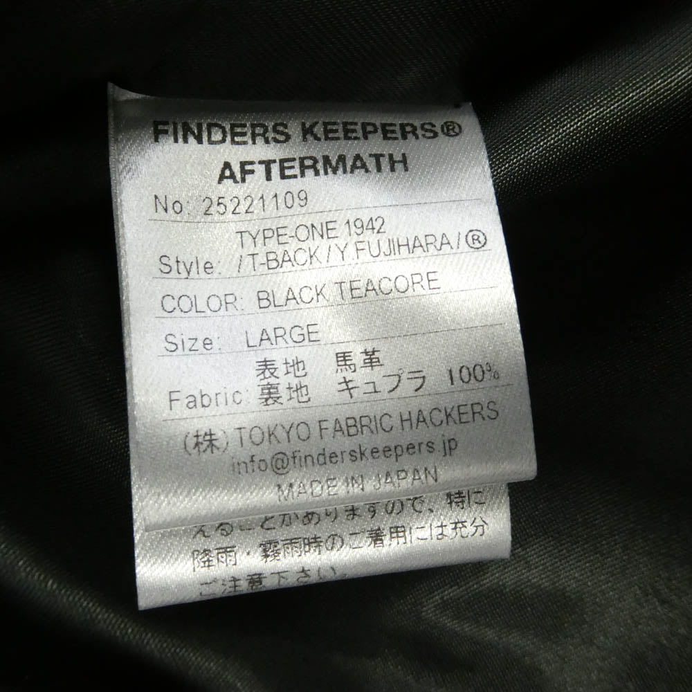 ファインダーズキーパーズ 26SS 25221109 x Y.FUJIHARA 藤原裕 x R アール TYPE ONE 1942 T-BACK 茶芯 ホースハイド レザージャケット ブラック系 L【極上美品】【中古】