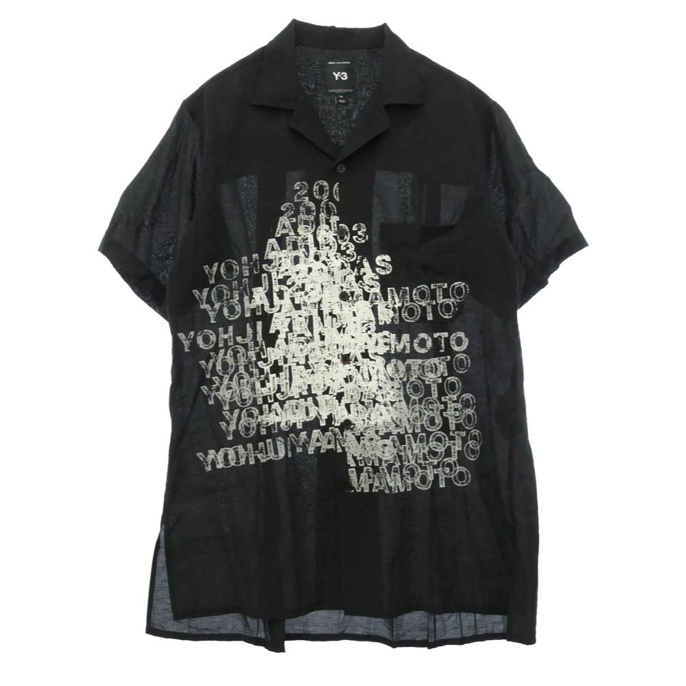 Y-3 Yohji Yamamoto ワイスリー ヨウジヤマモト 26SS KR0169 PLACED GRAPHIC SHORT SLEEVE LONG SHIRT グラフィック プリント オープンカラー 半袖 ロングシャツ ブラック系 S【中古】