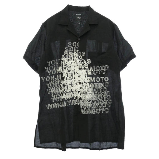Y-3 Yohji Yamamoto ワイスリー ヨウジヤマモト 26SS KR0169 PLACED GRAPHIC SHORT SLEEVE LONG SHIRT グラフィック プリント オープンカラー 半袖 ロングシャツ ブラック系 S【中古】