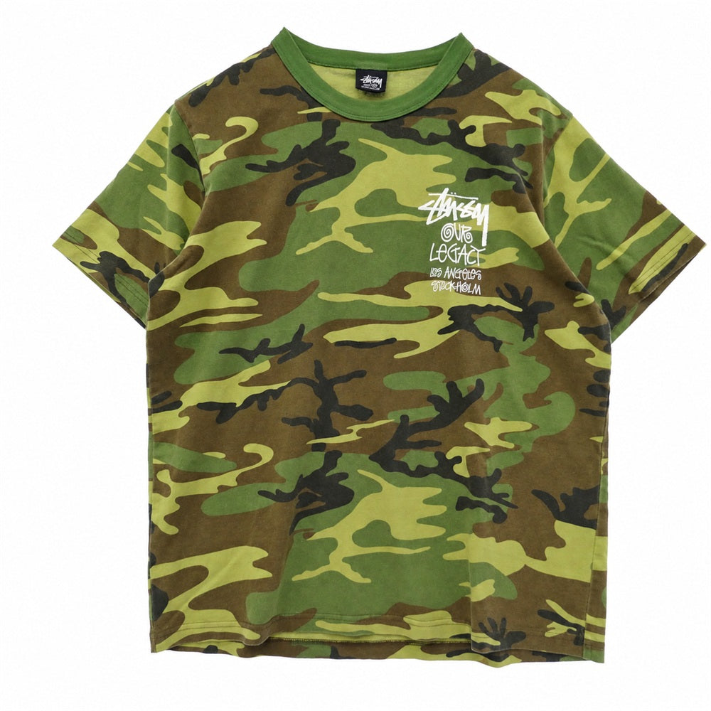 アワーレガシー STUSSY ステューシー × Stussy ステューシー Work Shop Tee Camo ワークショップ カモ 半袖 Tシャツ カーキ系 M【中古】