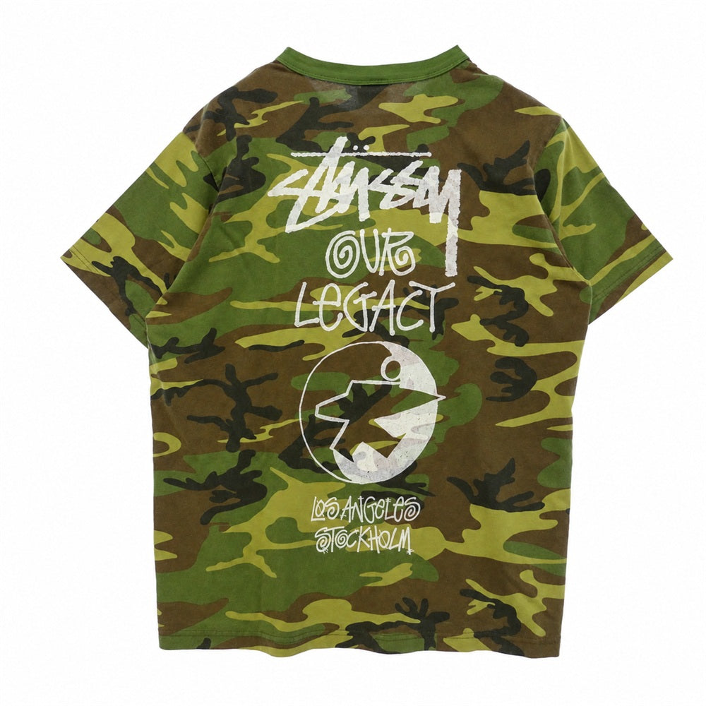 アワーレガシー STUSSY ステューシー × Stussy ステューシー Work Shop Tee Camo ワークショップ カモ 半袖 Tシャツ カーキ系 M【中古】