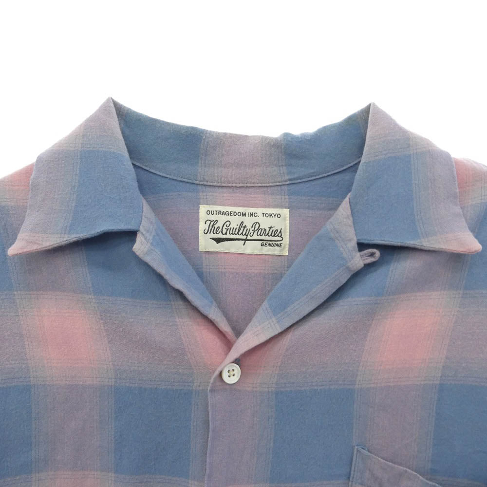 WACKO MARIA ワコマリア 22SS 22SS-WMS-OC17 OMBRE CHECK OPEN COLLAR SHIRT オンブレチェック オープンカラー 半袖シャツ ブルー系 ピンク系 XL【中古】