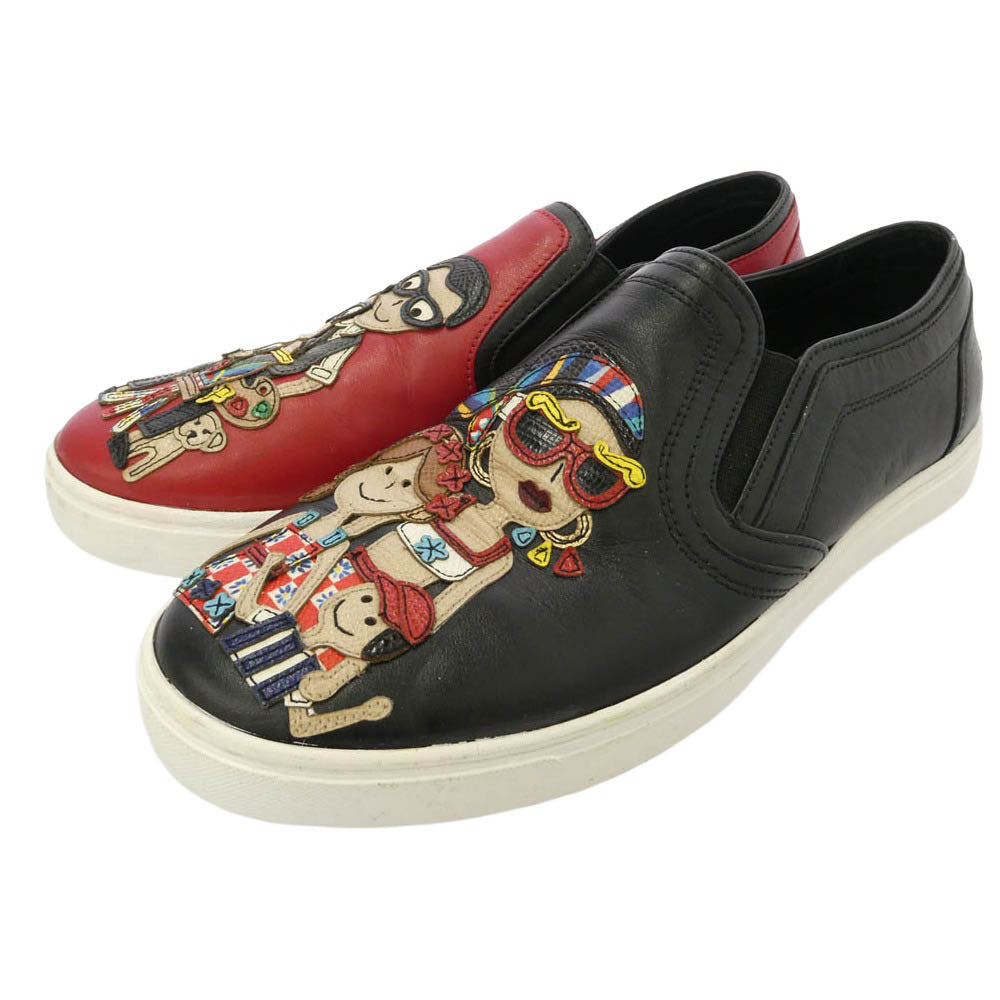 DOLCE&GABBANA ドルチェアンドガッバーナ ファミリーパッチ レザー スリッポン スニーカー マルチカラー系 38 1/2【中古】
