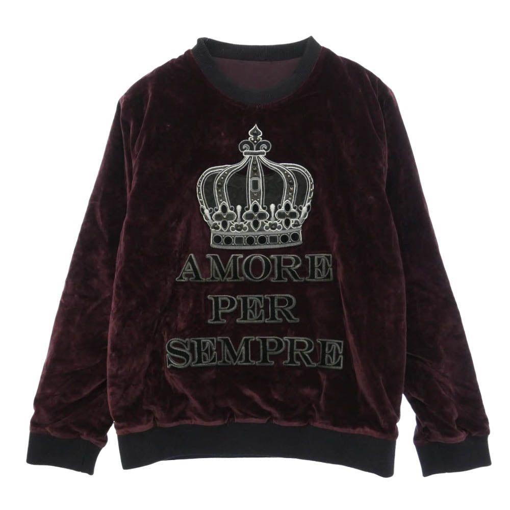 DOLCE&GABBANA ドルチェアンドガッバーナ 15AW AMORE PER SEMPRE クラウン ベルベット クルーネック スウェット トレーナー エンジ系 52【中古】