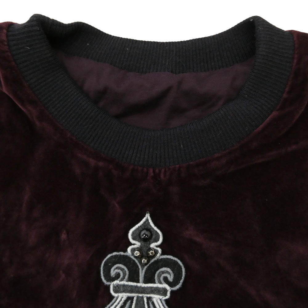 DOLCE&GABBANA ドルチェアンドガッバーナ 15AW AMORE PER SEMPRE クラウン ベルベット クルーネック スウェット トレーナー エンジ系 52【中古】