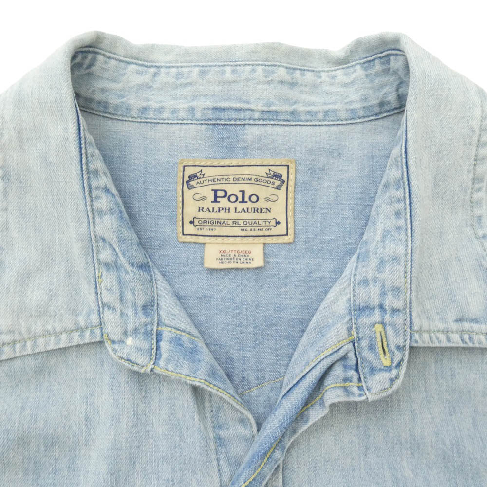POLO RALPH LAUREN ポロ・ラルフローレン ウエスタン デニム 長袖 シャツ ライトブルー系 XXL【中古】