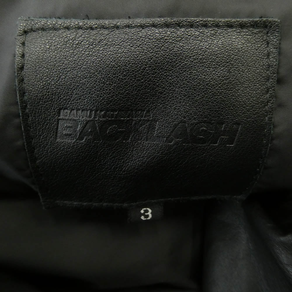 ISAMUKATAYAMA BACKLASH イサムカタヤマバックラッシュ 1363-02 BRITANIA カンガルーレザー ホワイトグース ダブルジップ フーデッド キルティング ダウンジャケット レザージャケット ブラック系 L【美品】【中古】