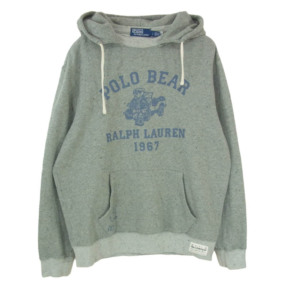 POLO RALPH LAUREN ポロ・ラルフローレン POLO BEAR ポロ ベア プリント 後付けフーディ スウェット パーカー グレー系 L LG【中古】