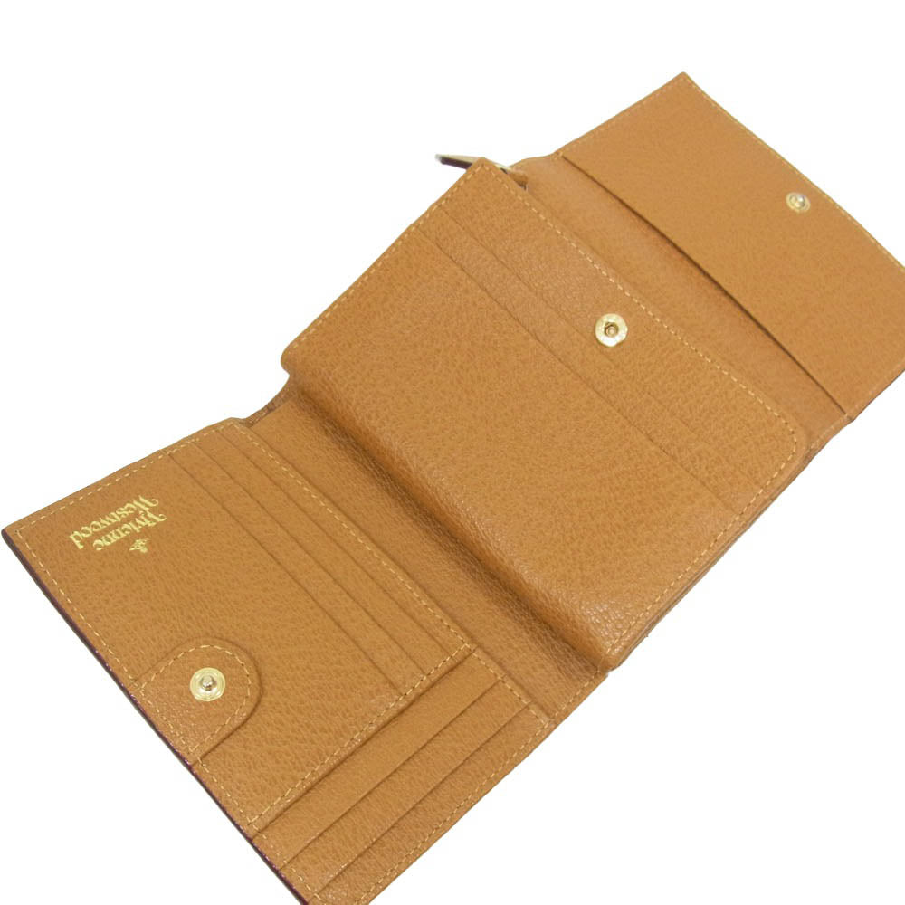 Vivienne Westwood ヴィヴィアンウエストウッド オーブ メタル ロゴ 三つ折り レザー ミニ ウォレット 財布 ブラウン系【中古】