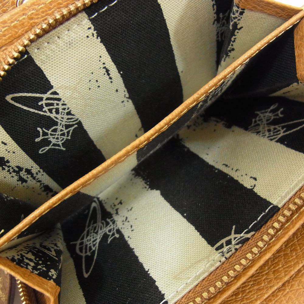 Vivienne Westwood ヴィヴィアンウエストウッド オーブ メタル ロゴ 三つ折り レザー ミニ ウォレット 財布 ブラウン系【中古】
