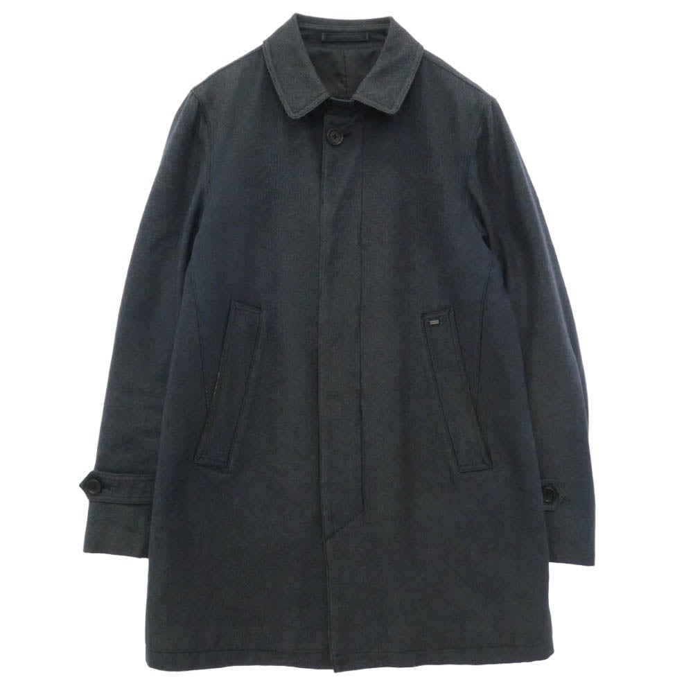 Herno ヘルノ 62-09-94-09005 ウール コットン ヘリンボーン 比翼 シングル ハーフコート ネイビー系 46【中古】