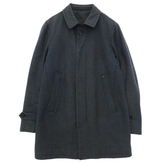 Herno ヘルノ 62-09-94-09005 ウール コットン ヘリンボーン 比翼 シングル ハーフコート ネイビー系 46【中古】