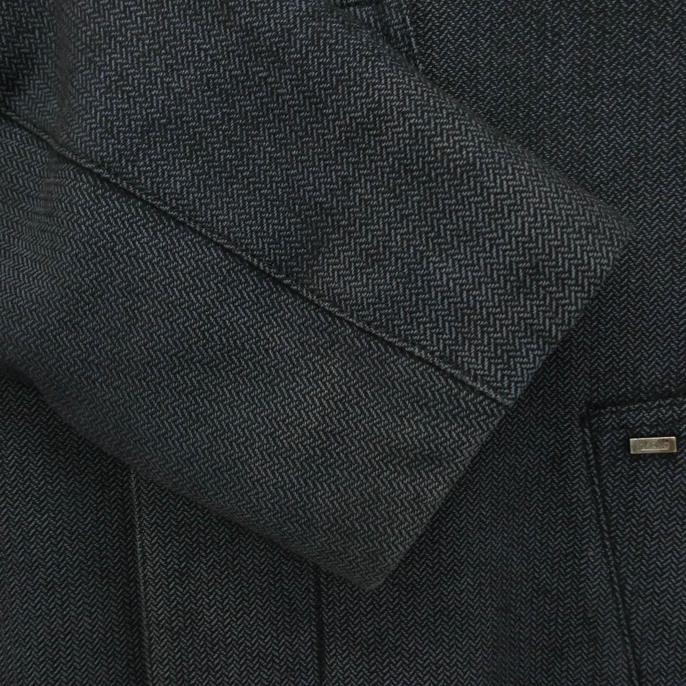 Herno ヘルノ 62-09-94-09005 ウール コットン ヘリンボーン 比翼 シングル ハーフコート ネイビー系 46【中古】